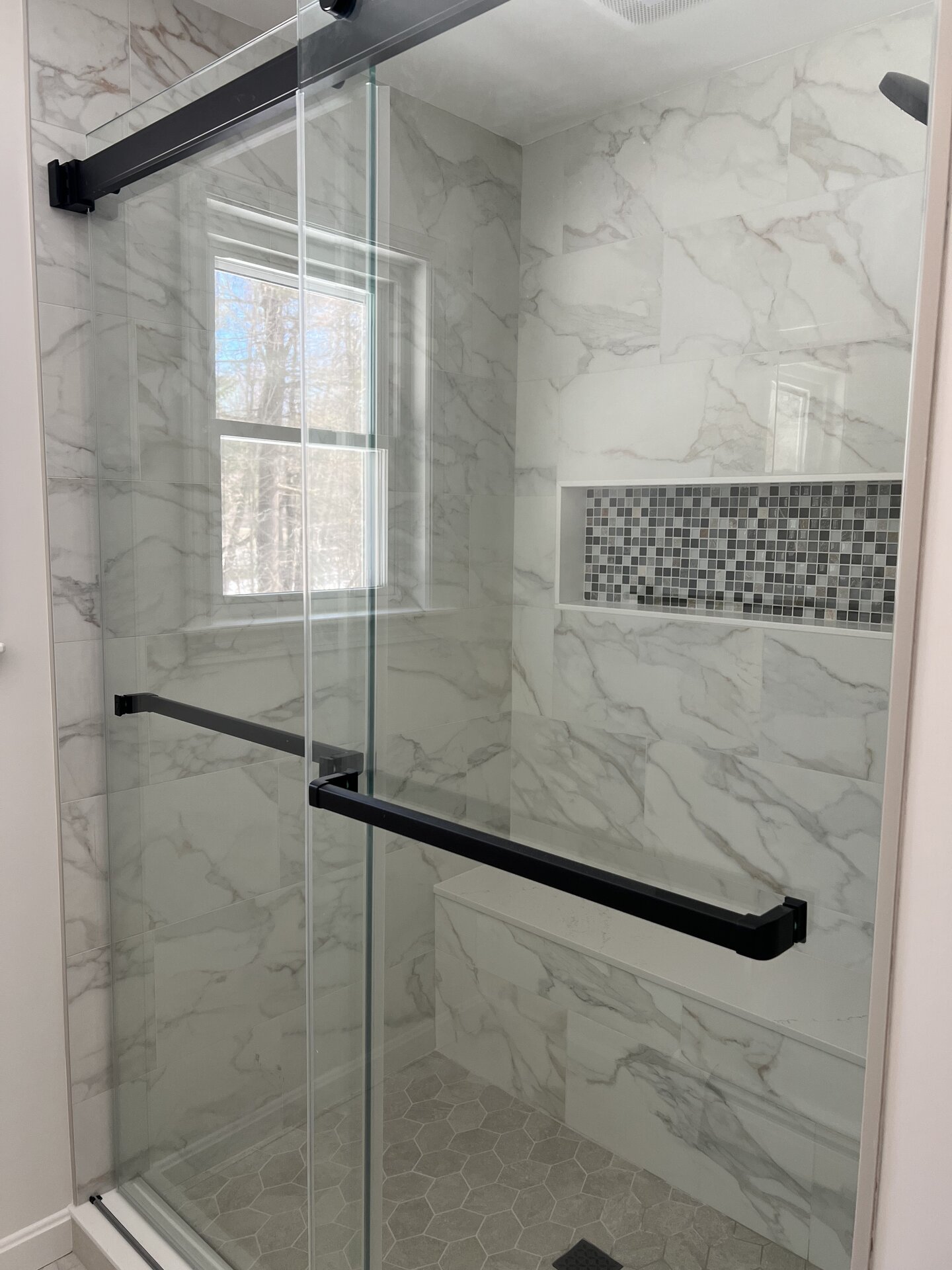 Walk-In Tile Shower with Niche Detail in MetroWest, MA