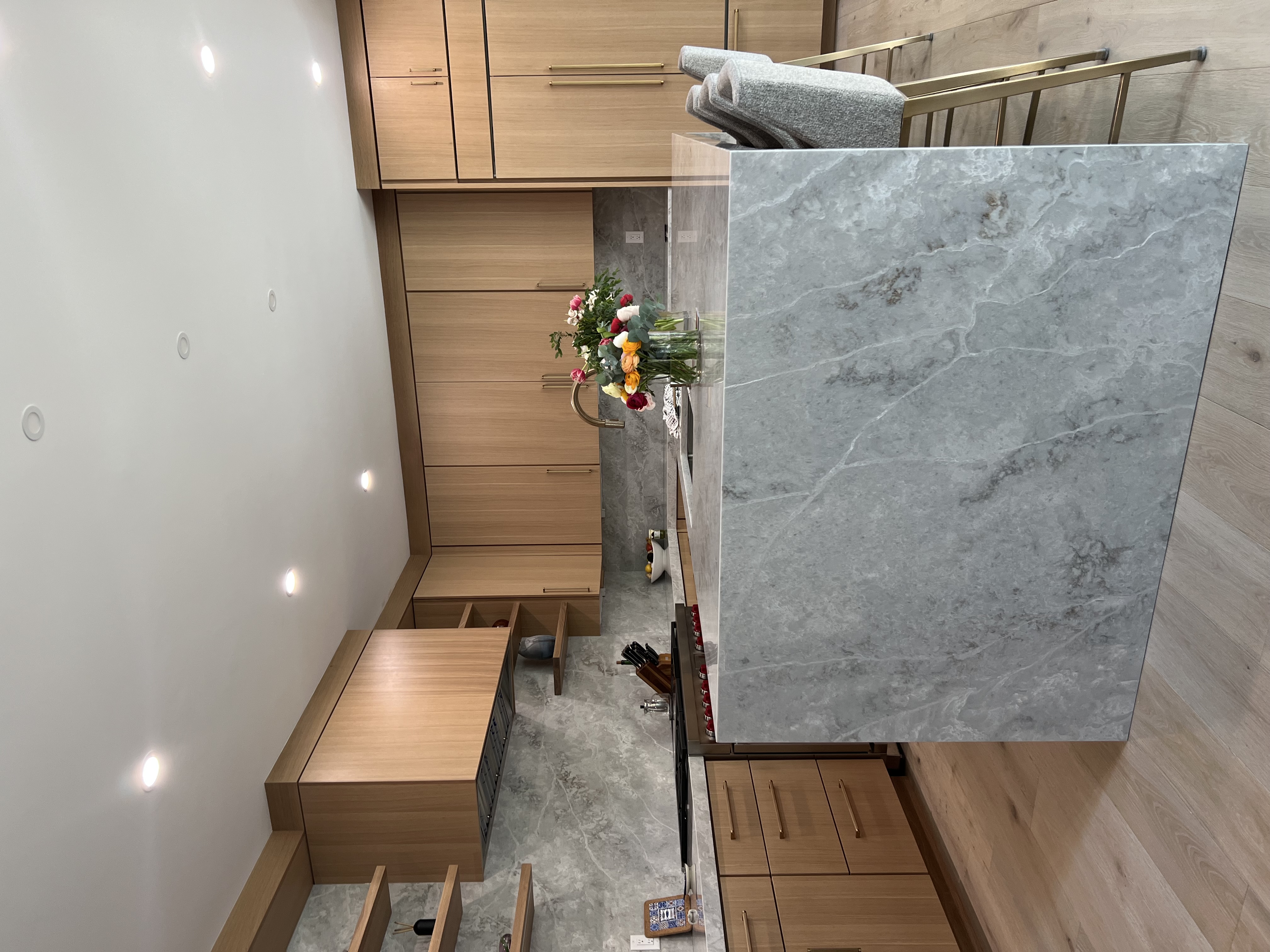 Open Concept Kitchen with Marble Backsplash in Natick, MA