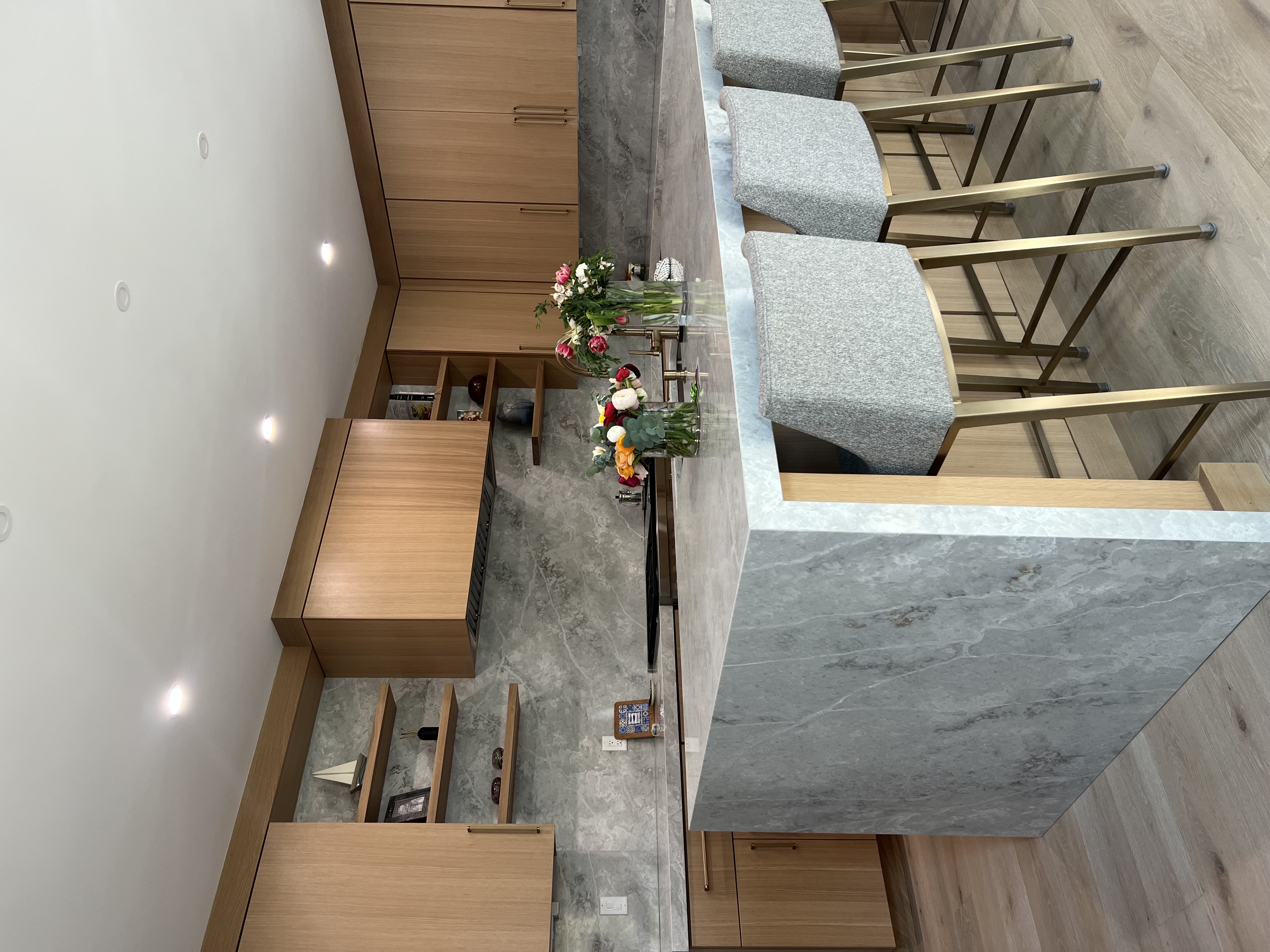 Custom White Oak Range Hood & Built-In Shelving in Natick, MA