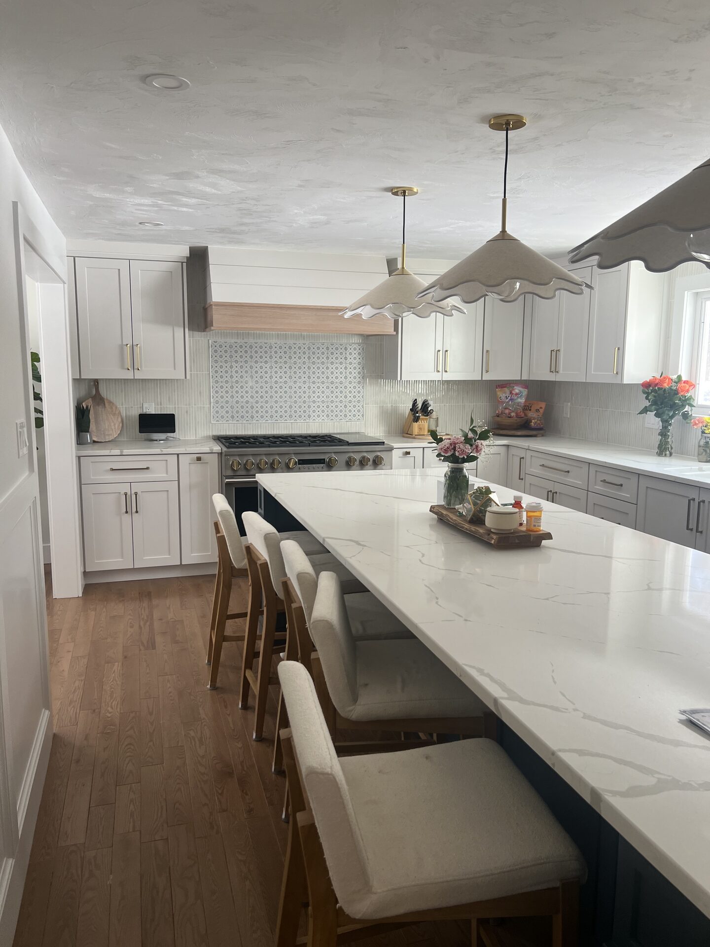 Designer Kitchen with Patterned Backsplash in MetroWest, MA