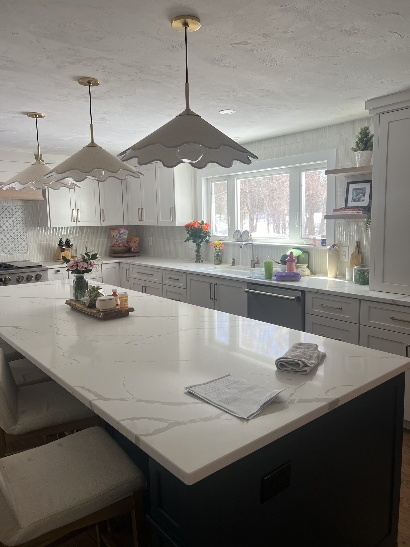 Bright Family Kitchen with Floating Shelves in MetroWest, MA